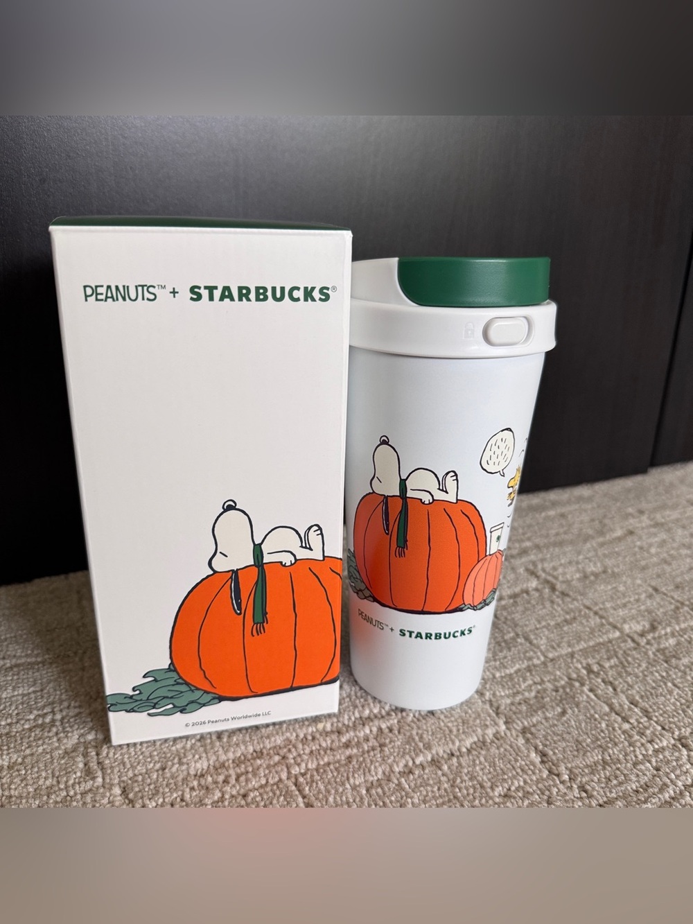 Peanuts x Starbucks White & Green Pumpkin Snoopy Travel Tumbler NEW